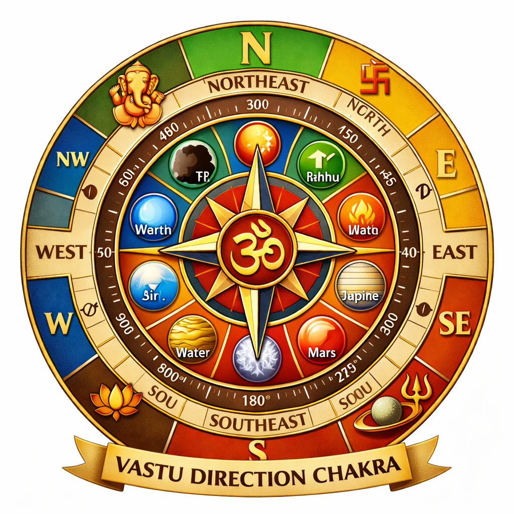 Vastu Direction Chakra showing planetary alignments