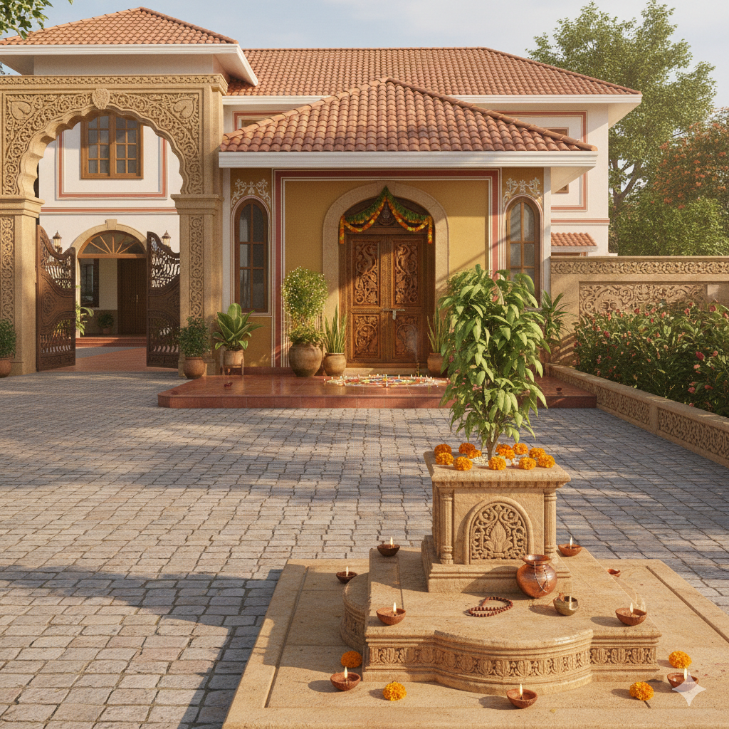 Traditional ornate wooden door representing the Vastu entrance